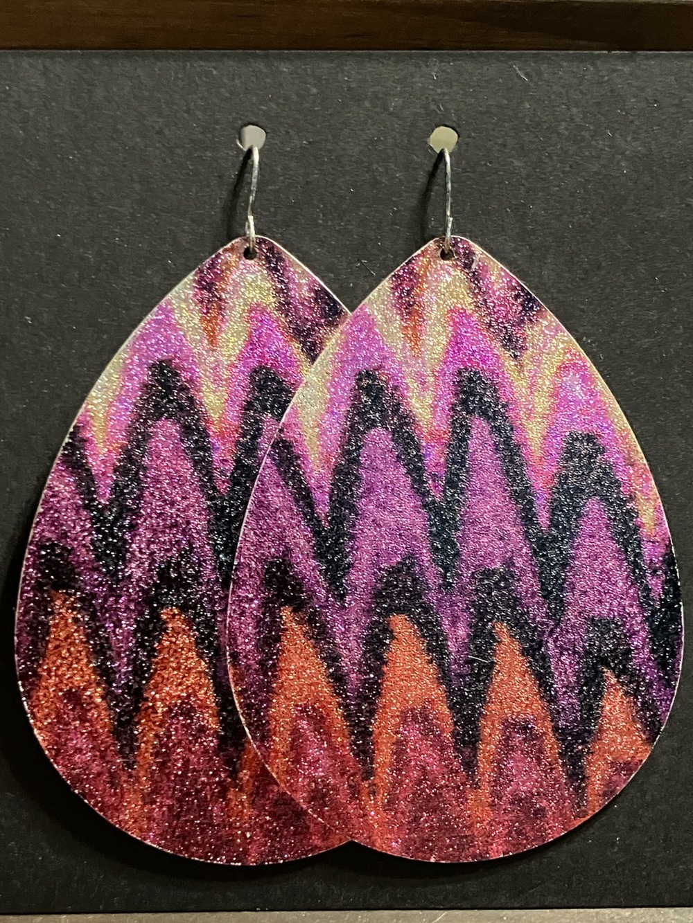 Purple and Orange Chevron Teardrop Earrings